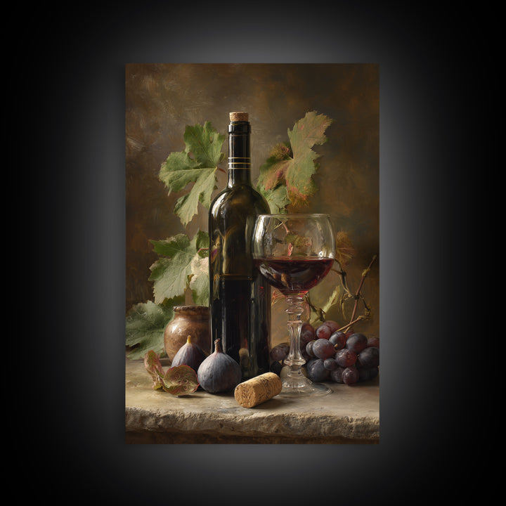 Wine Bottle and Glass Still Life Canvas Print, Winery Art, Contemporary Art, Winery Decor, Fine Art, Vineyard, Kitchen Decor, WIN-2x3-10