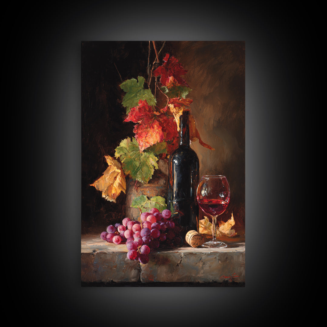 Vine Leaves Turning Autumn Red and Gold Framed Canvas Print, Winery Art, Contemporary Art, Winery Decor, Fine Art, Vineyard, WIN-2x3-19