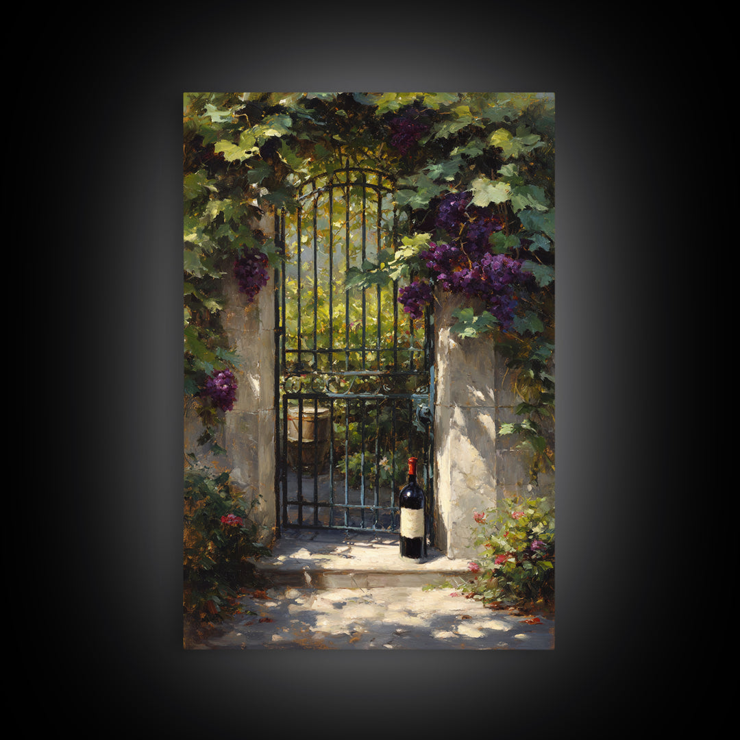 Vineyard Gate with Climbing Roses Canvas Print, Winery Art, Print, Winery Decor, Vineyard, Wall Art Print, Watercolor Painting, WIN-2x3-23