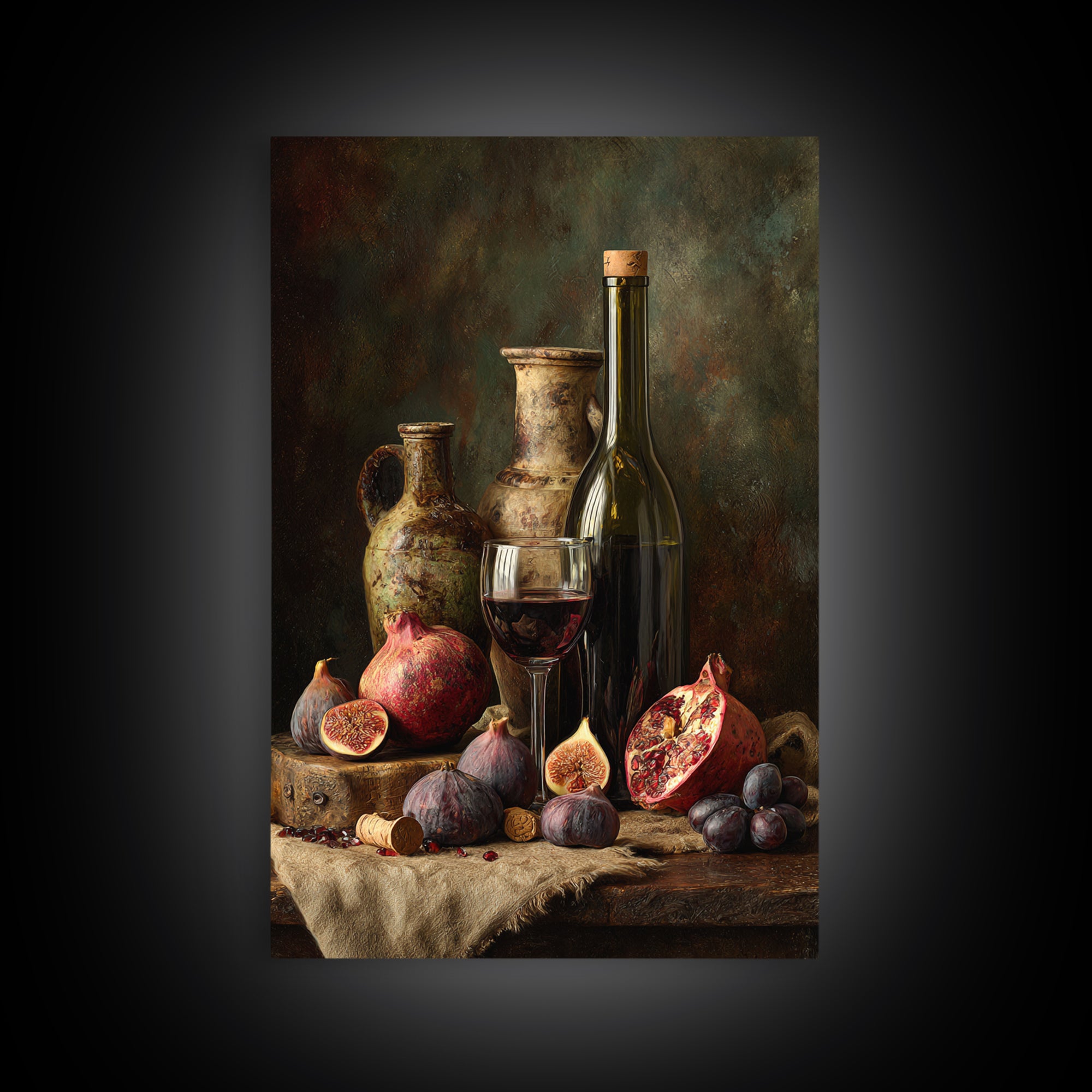 Pomegranate Figs and Red Wine Composition Framed Canvas Print, Winery Art, Printable Wall Art, Winery Decor, Fine Art, Vineyard, WIN-2x3-25