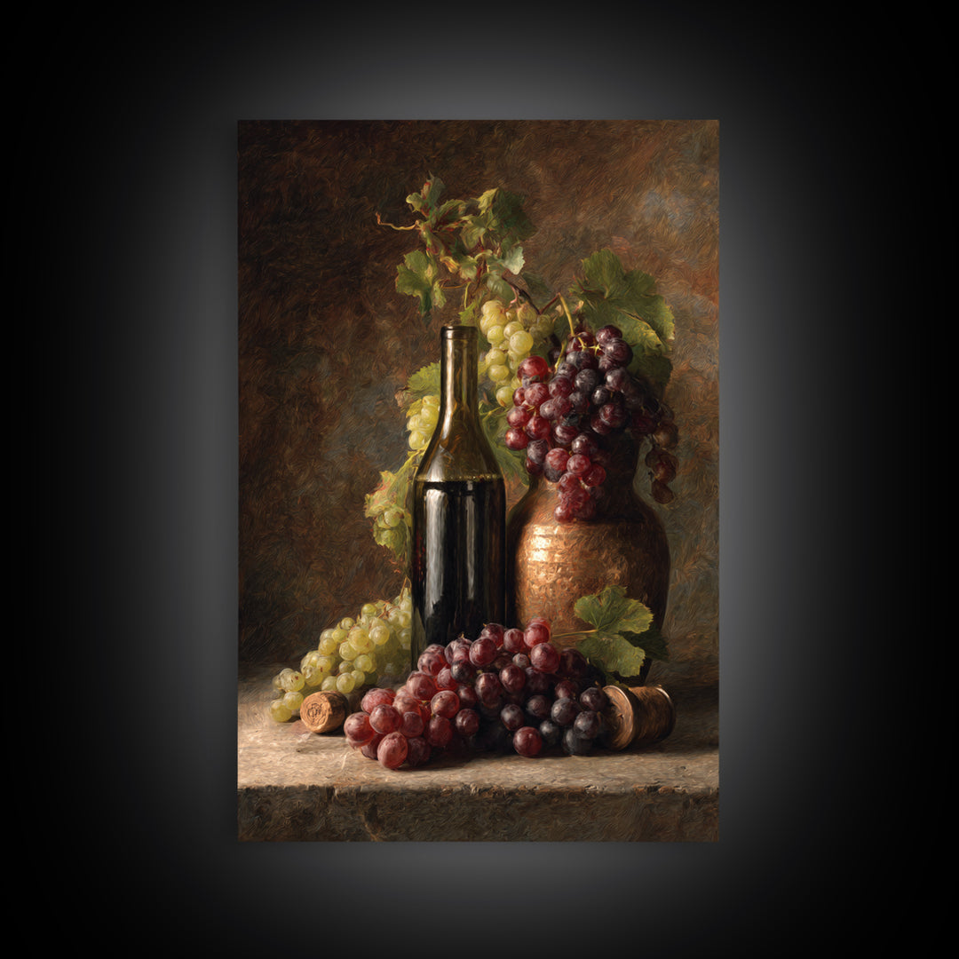 Single Grape Cluster Botanical Study Canvas Print, Winery Art, Oil Painting, Winery Decor, Watercolor Art, Vineyard, WIN-2x3-29