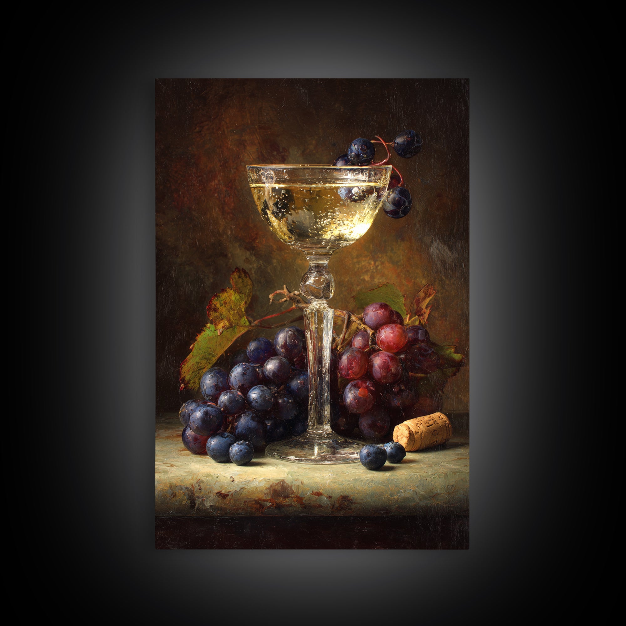 Champagne Coupe with Bubbles and Light Framed Canvas Print, Winery Art, Room Decor, Winery Decor, Fine Art, Vineyard, WIN-2x3-3