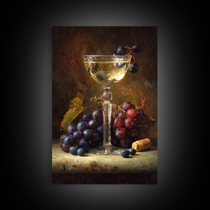 Champagne Coupe with Bubbles and Light Framed Canvas Print, Winery Art, Room Decor, Winery Decor, Fine Art, Vineyard, WIN-2x3-3