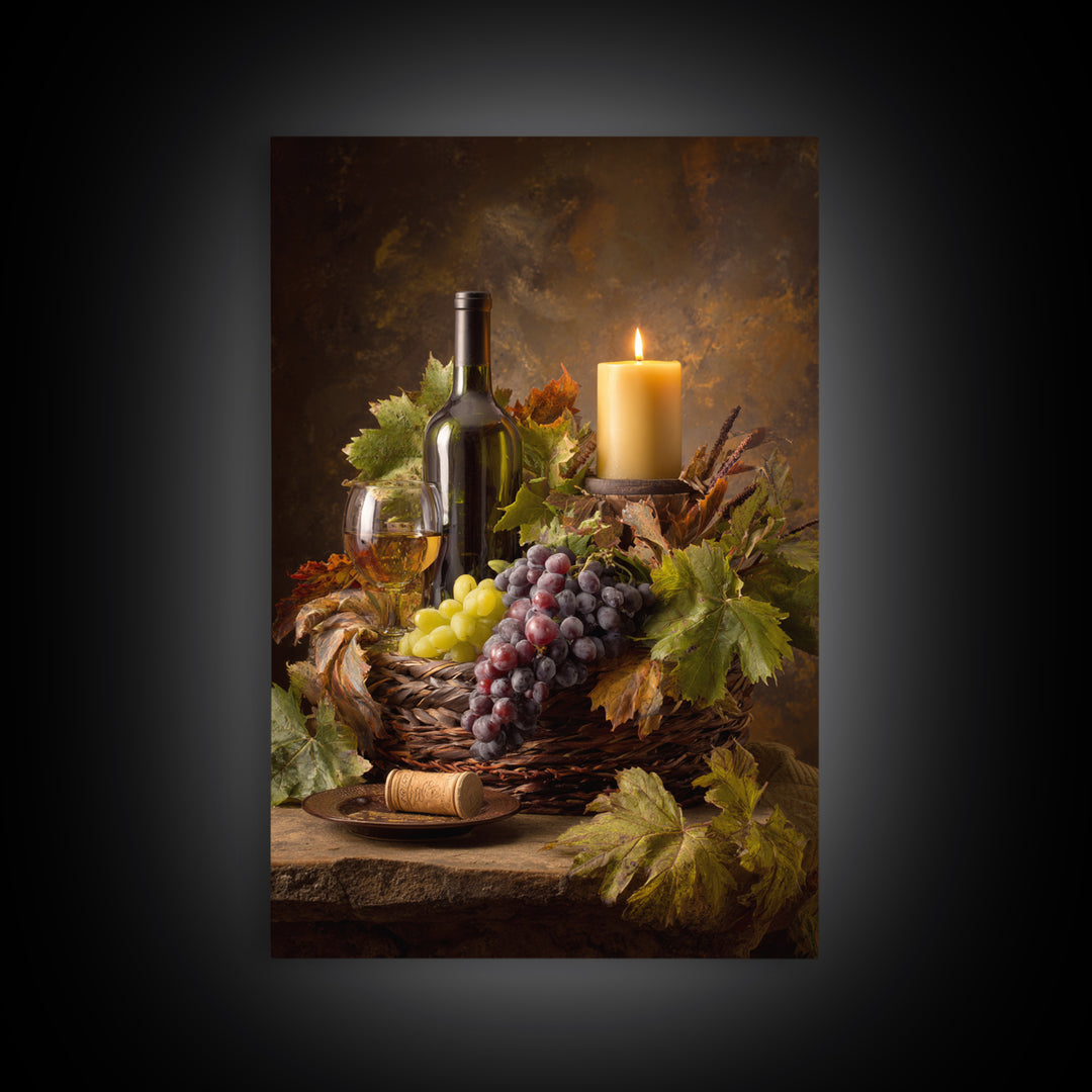 Wine Harvest Basket Framed Canvas Print, Winery Art, Minimalist Decor, Winery Decor, Fine Art, Vineyard, Artwork, Kitchen Decor, WIN-2x3-30