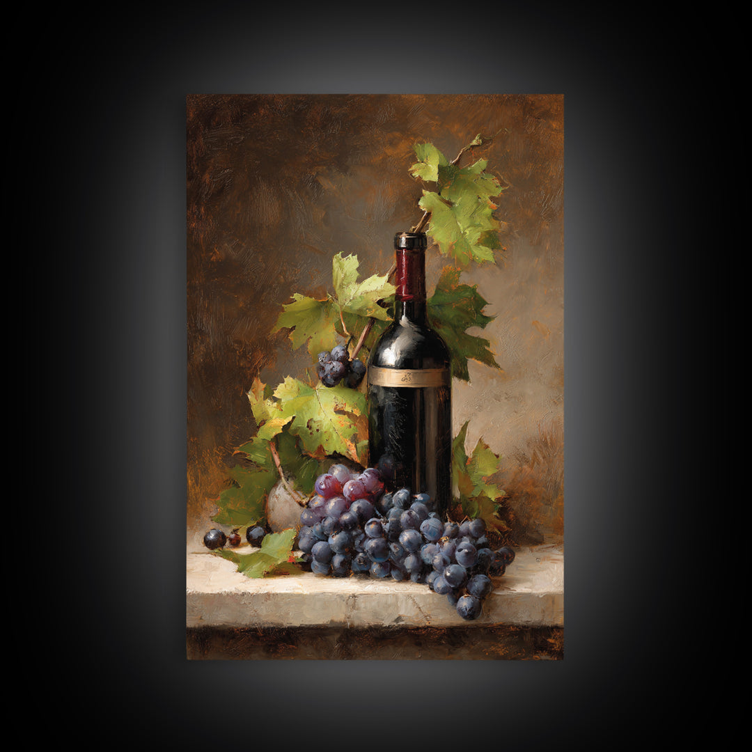 Grapevine Branch with Purple Grapes and Leaves Framed Canvas Print, Winery Art, Kitchen Art, Winery Decor, Fine Art, Vineyard, WIN-2x3-33