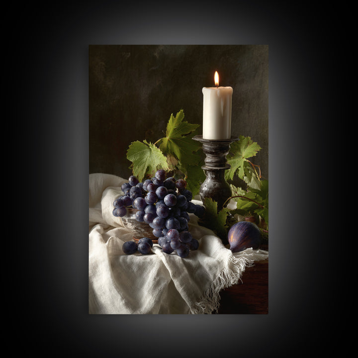 Champagne Grapes and White Linen Still Life Framed Canvas Print, Winery Art, Artwork, Winery Decor, Abstract Art, Vineyard, WIN-2x3-37