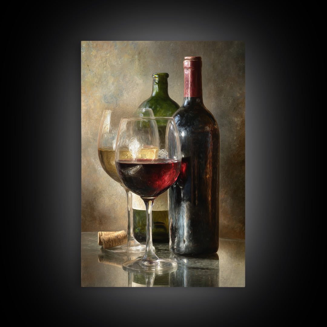 Wine Tasting Flight Rendered as Elegant Still Framed Canvas Print, Winery Art, Winery Decor, Watercolor Art, Vineyard, WIN-2x3-42
