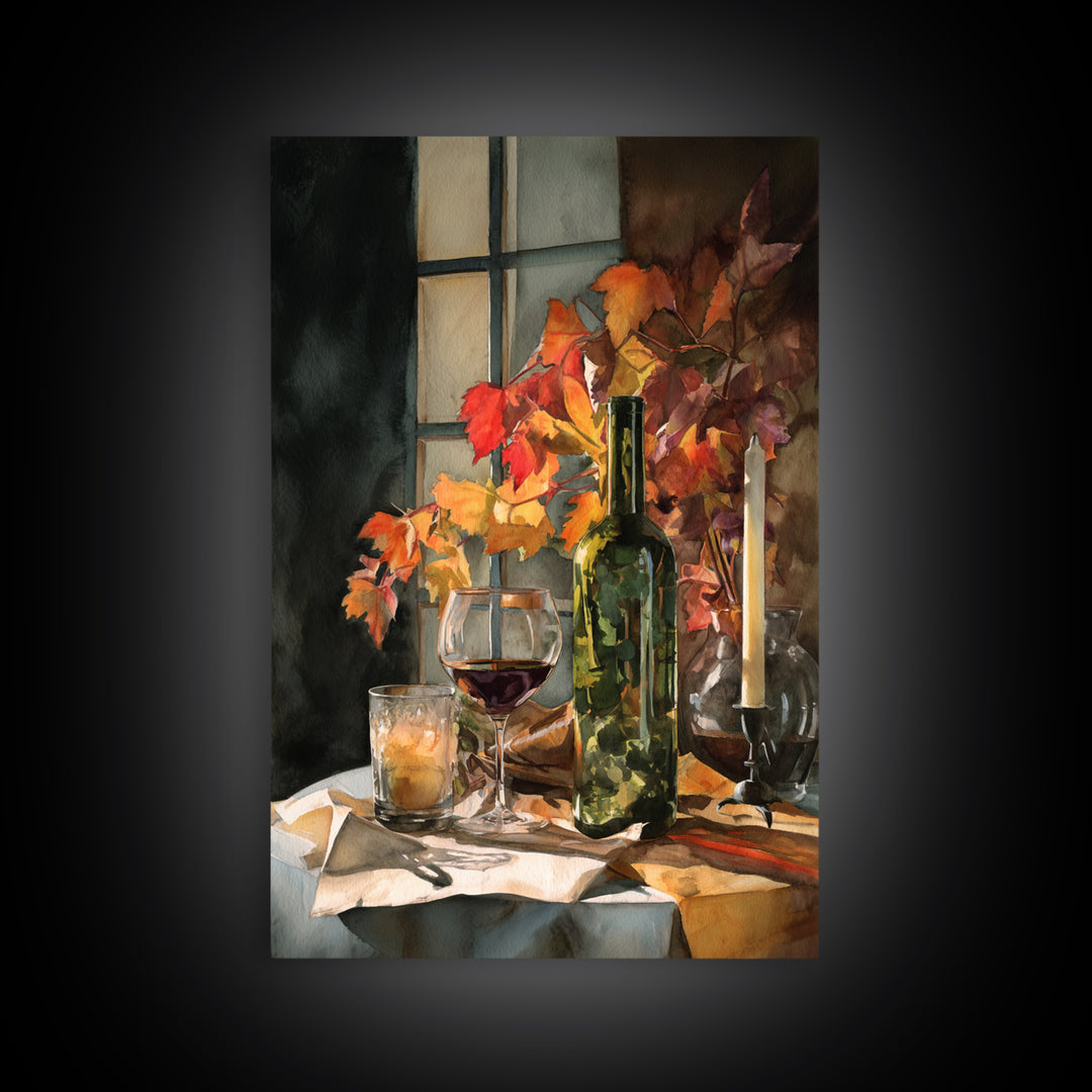 Vine Leaves Turning Autumn Red and Gold Framed Canvas Print, Winery Art, Artwork, Winery Decor, Fine Art, Vineyard, Bar Decor, WIN-2x3-43