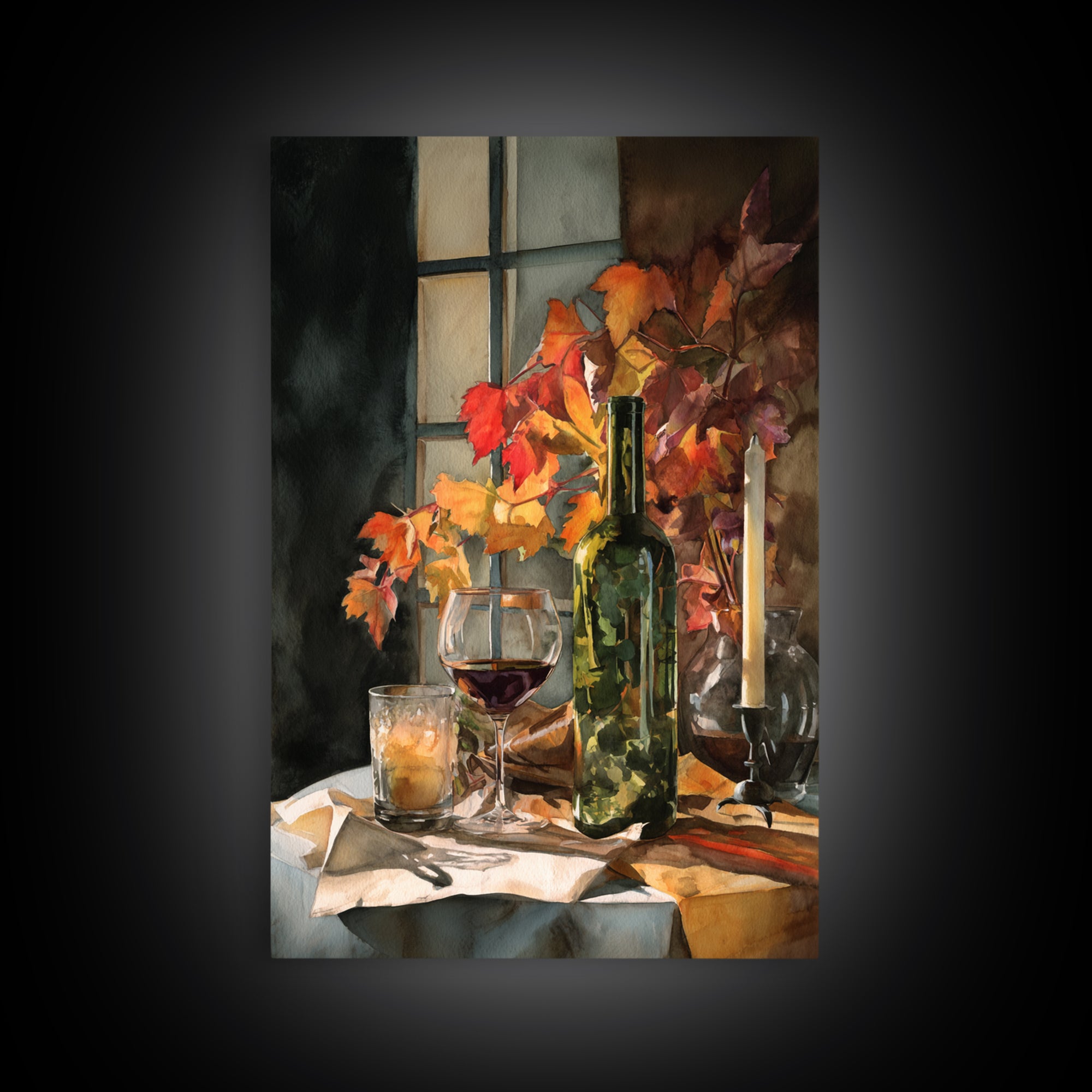 Vine Leaves Turning Autumn Red and Gold Framed Canvas Print, Winery Art, Artwork, Winery Decor, Fine Art, Vineyard, Bar Decor, WIN-2x3-43