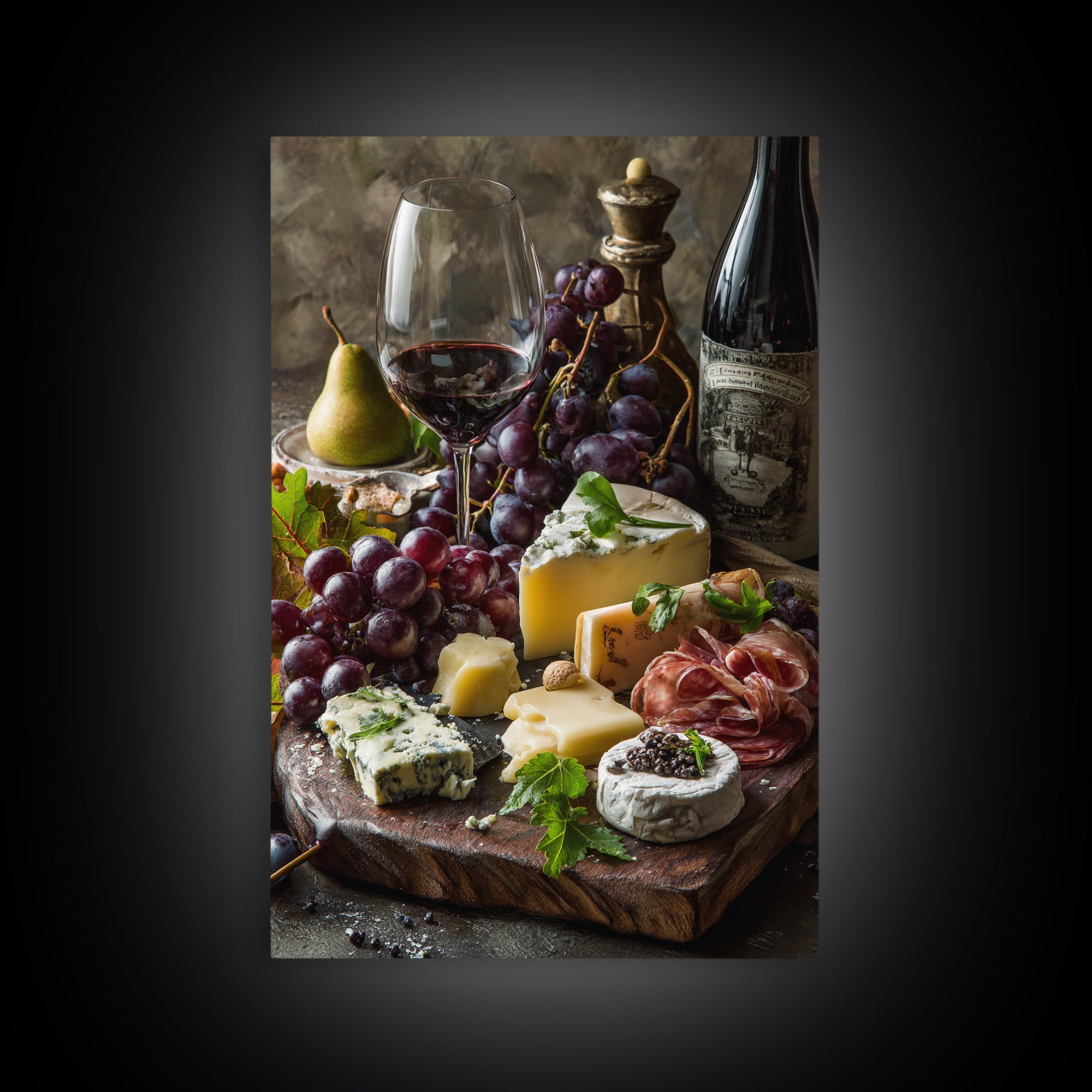 Charcuterie Board with Grapes and Cheese Canvas Print, Winery Art, Kitchen Wall Art, Winery Decor, Fine Art, Vineyard, WIN-2x3-45