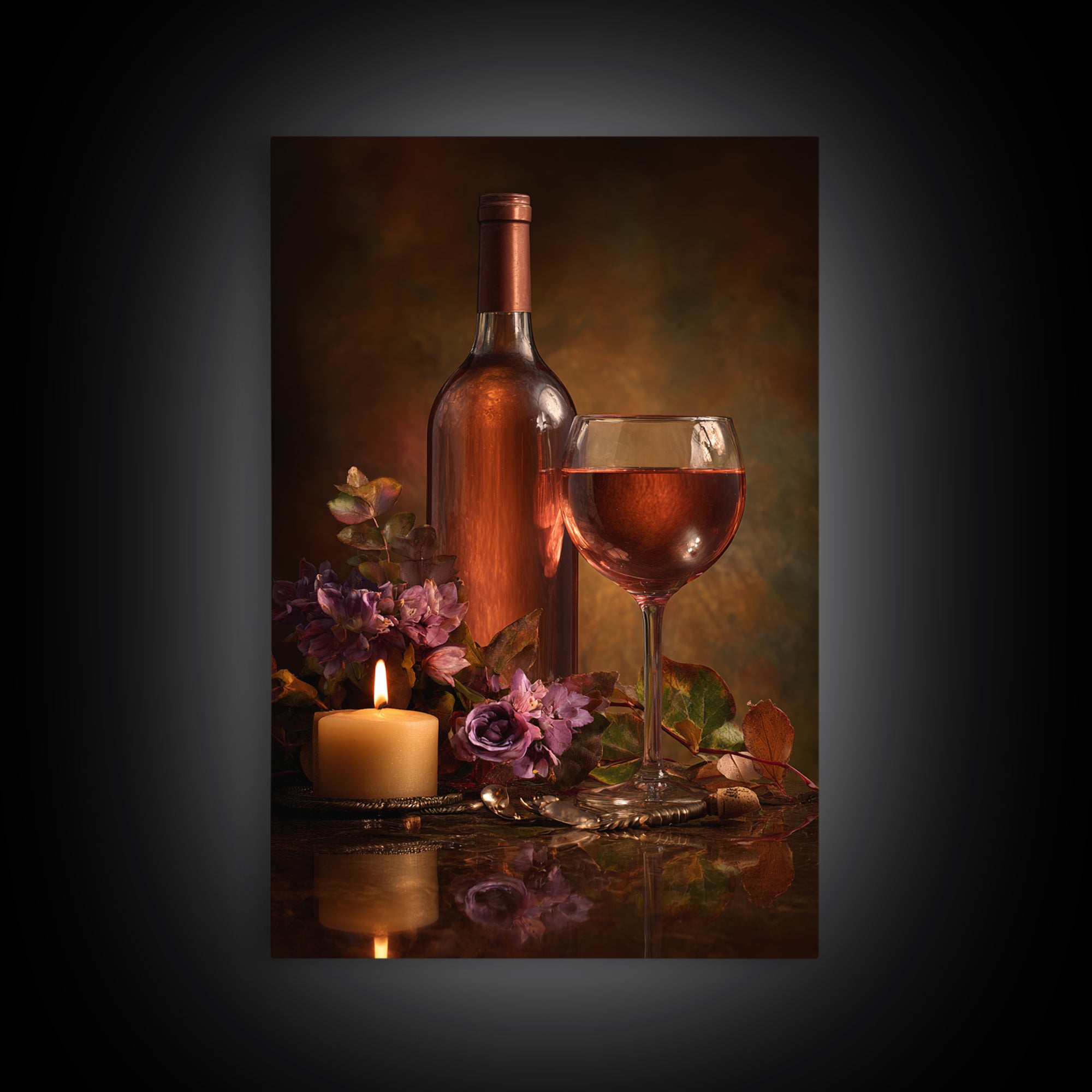 Ros Glass Beside Summer Flowers Framed Canvas Print, Winery Art, Art, Winery Decor, Fine Art, Vineyard, Farmhouse Decor, WIN-2x3-46