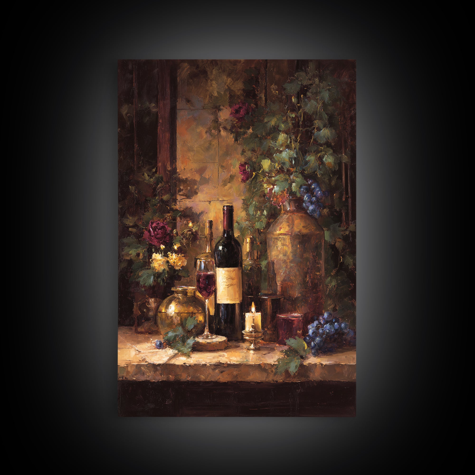 Vineyard Gate with Climbing Roses Framed Canvas Print, Winery Art, Kitchen Decor, Winery Decor, Abstract Art, Vineyard, WIN-2x3-47