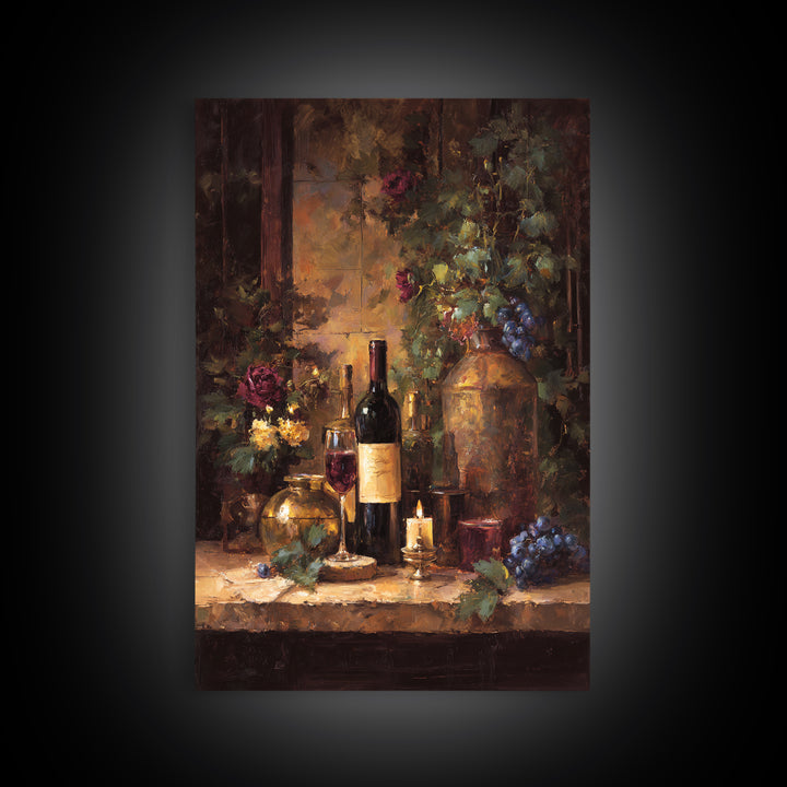 Vineyard Gate with Climbing Roses Framed Canvas Print, Winery Art, Kitchen Decor, Winery Decor, Abstract Art, Vineyard, WIN-2x3-47