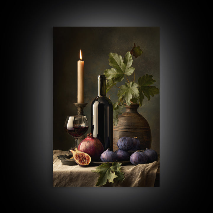 Pomegranate Figs and Red Wine Composition Canvas Print, Winery Art, Framed Art, Winery Decor, Fine Art, Vineyard, Landscape Art, WIN-2x3-49