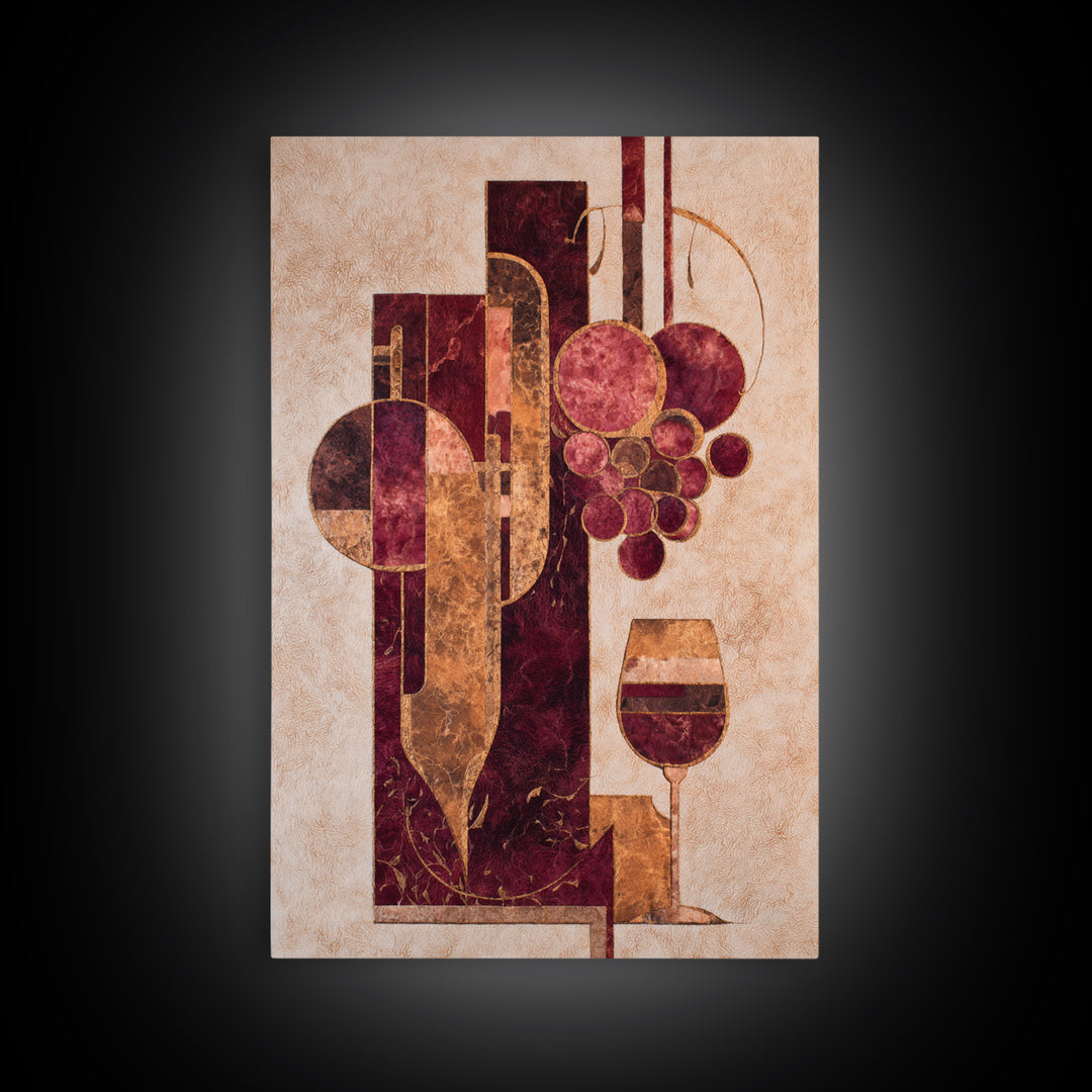 Burgundy Abstract with Gold Accents Framed Canvas Print, Winery Art, Printable Wall Art, Winery Decor, Fine Art, Vineyard, WIN-2x3-55
