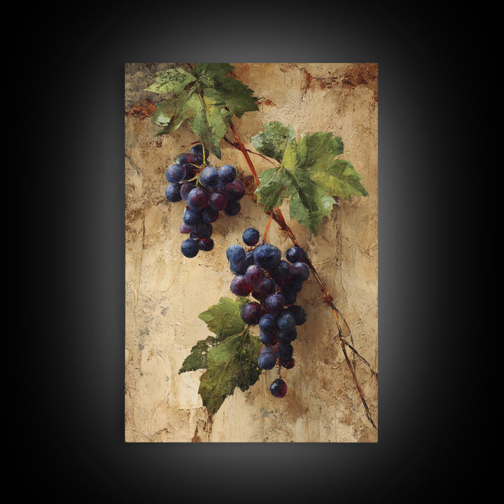 Grapevine Branch with Purple Grapes and Leaves Canvas Print, Winery Art, Kitchen Wall Decor, Winery Decor, Fine Art, Vineyard, WIN-2x3-57