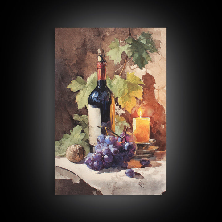 Tuscan Vineyard at Golden Hour Framed Canvas Print, Winery Art, Farmhouse Decor, Winery Decor, Oil Painting, Vineyard, WIN-2x3-59