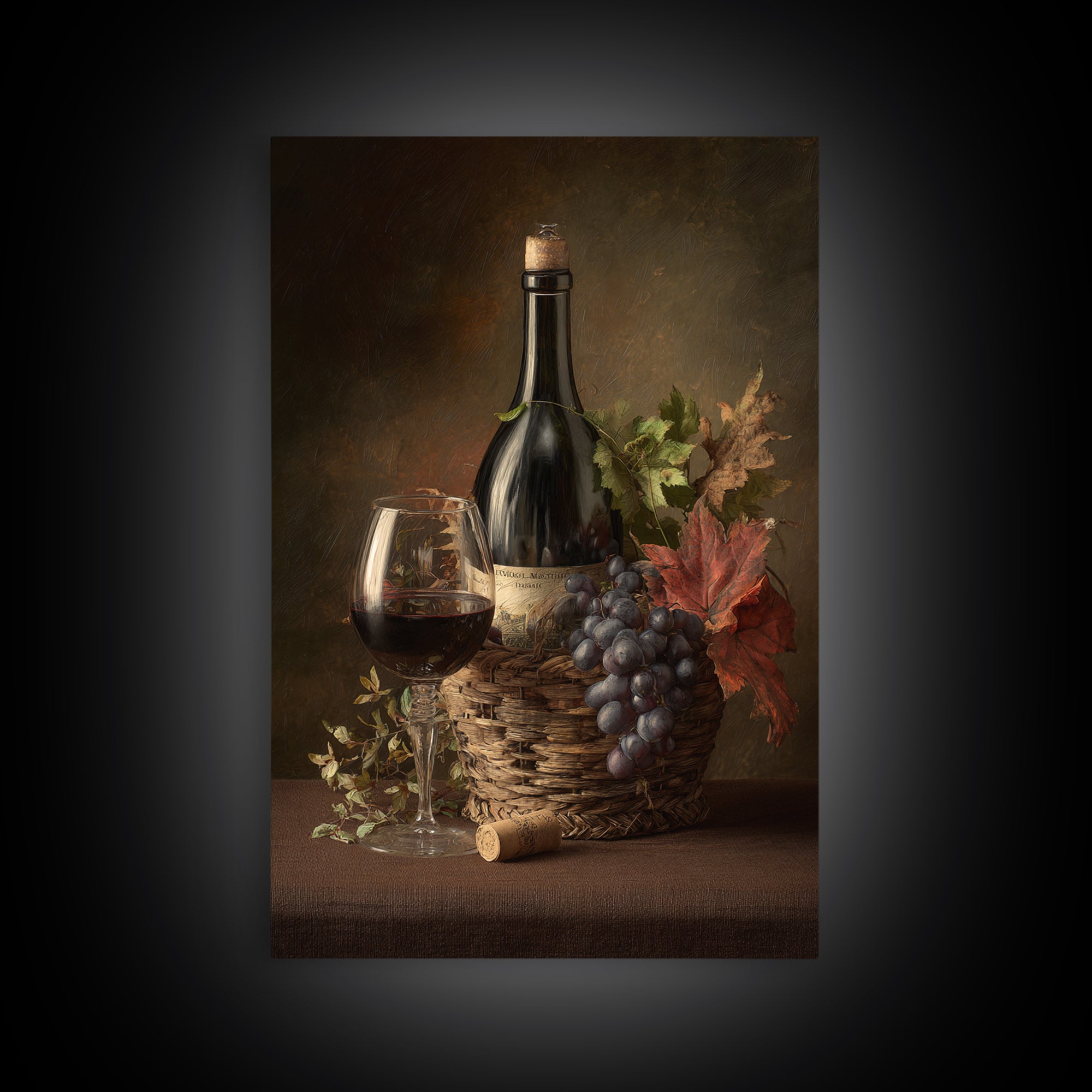 Wine Harvest Basket Framed Canvas Print, Winery Art, Minimalist Decor, Winery Decor, Fine Art, Vineyard, Artwork, Kitchen Decor, WIN-2x3-6