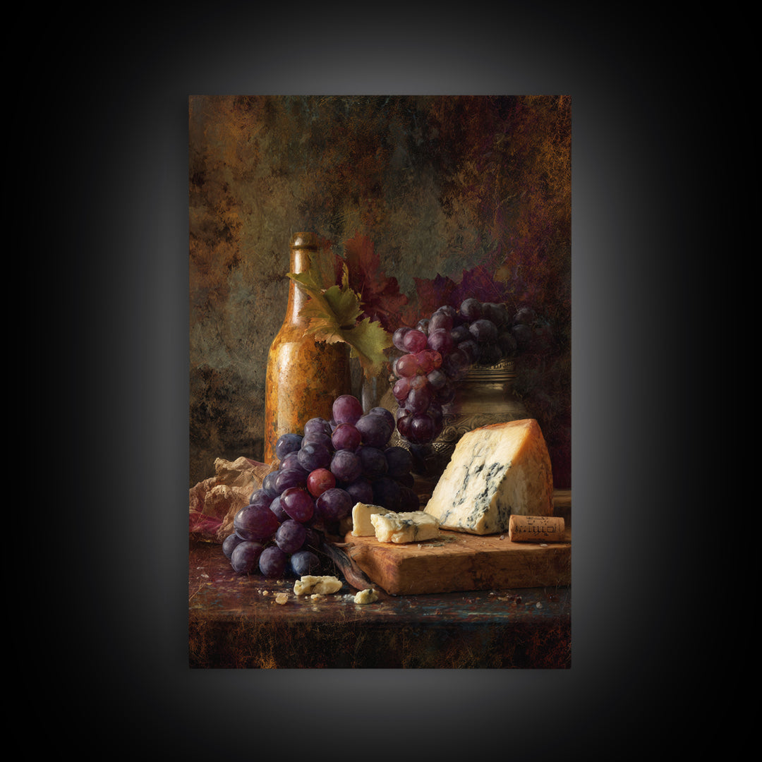 Charcuterie Board with Grapes and Cheese Framed Canvas Print, Winery Art, Wall Art Print, Winery Decor, Fine Art, Vineyard, WIN-2x3-69