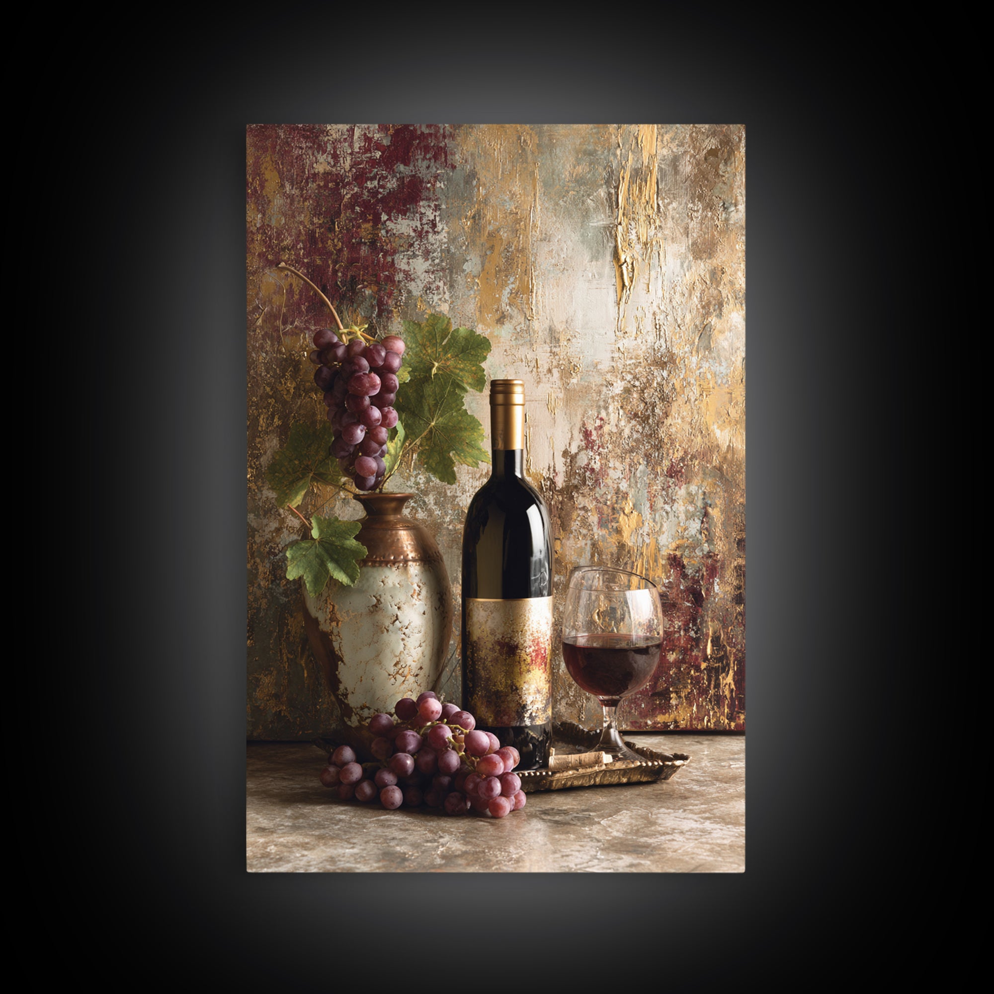 Burgundy Abstract with Gold Accents Canvas Print, Winery Art, Fine Art Print, Winery Decor, Abstract Art, Vineyard, Wall Decor, WIN-2x3-7