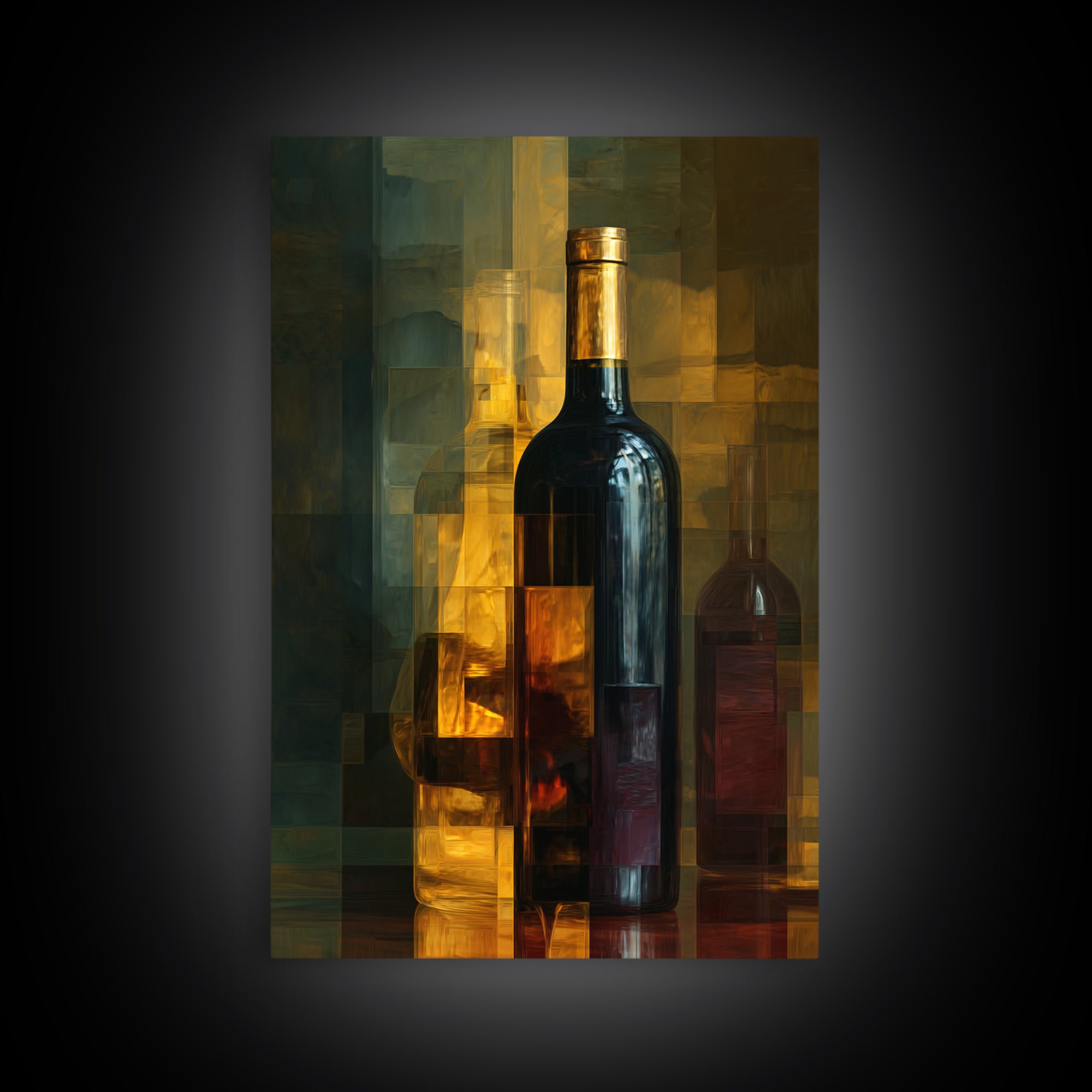 Black and Gold Wine Bottle Silhouette Canvas Print, Winery Art, Winery Decor, Oil Painting, Vineyard, Watercolor Painting, WIN-2x3-72