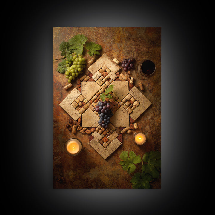 Corks Arranged as Geometric Pattern Framed Canvas Print, Winery Art, Oil Painting, Winery Decor, Abstract Art, Vineyard, WIN-2x3-74