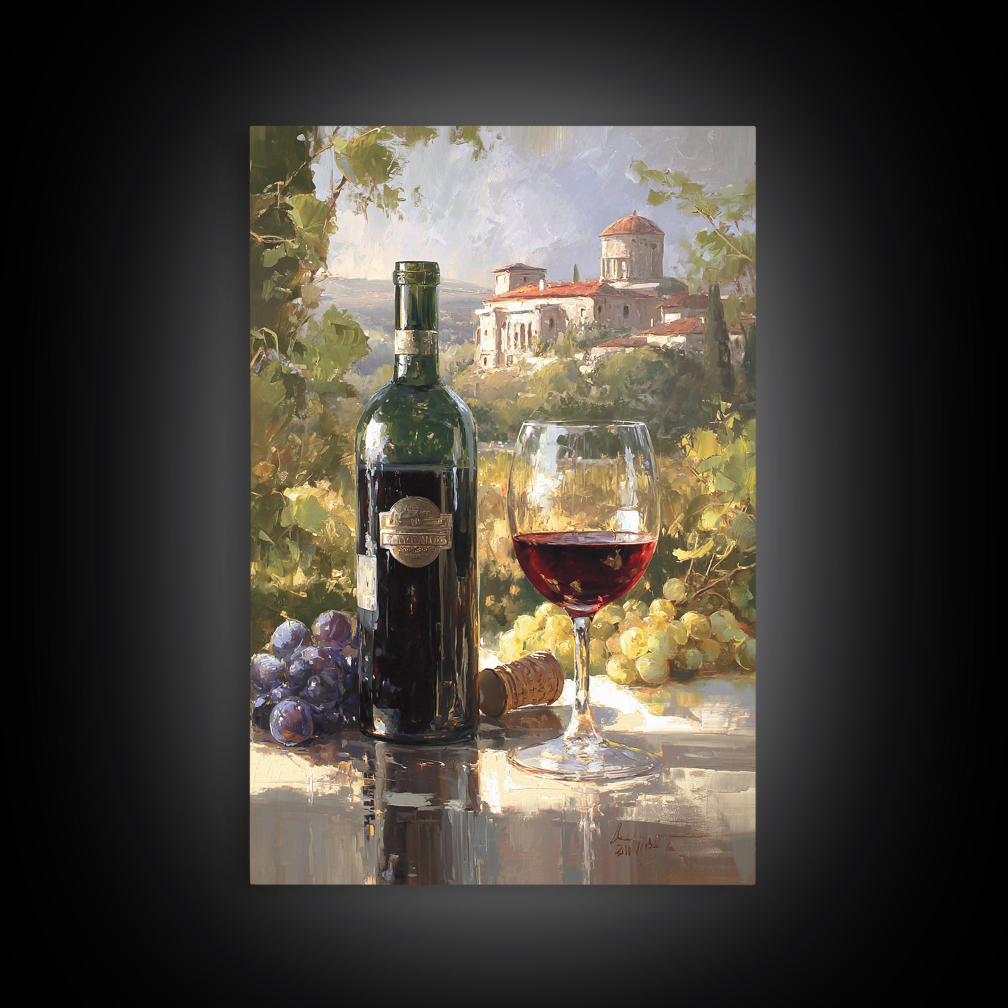 Italian Villa Vineyard Landscape Framed Canvas Print, Winery Art, Matisse Print, Winery Decor, Watercolor Art, Vineyard, WIN-2x3-76