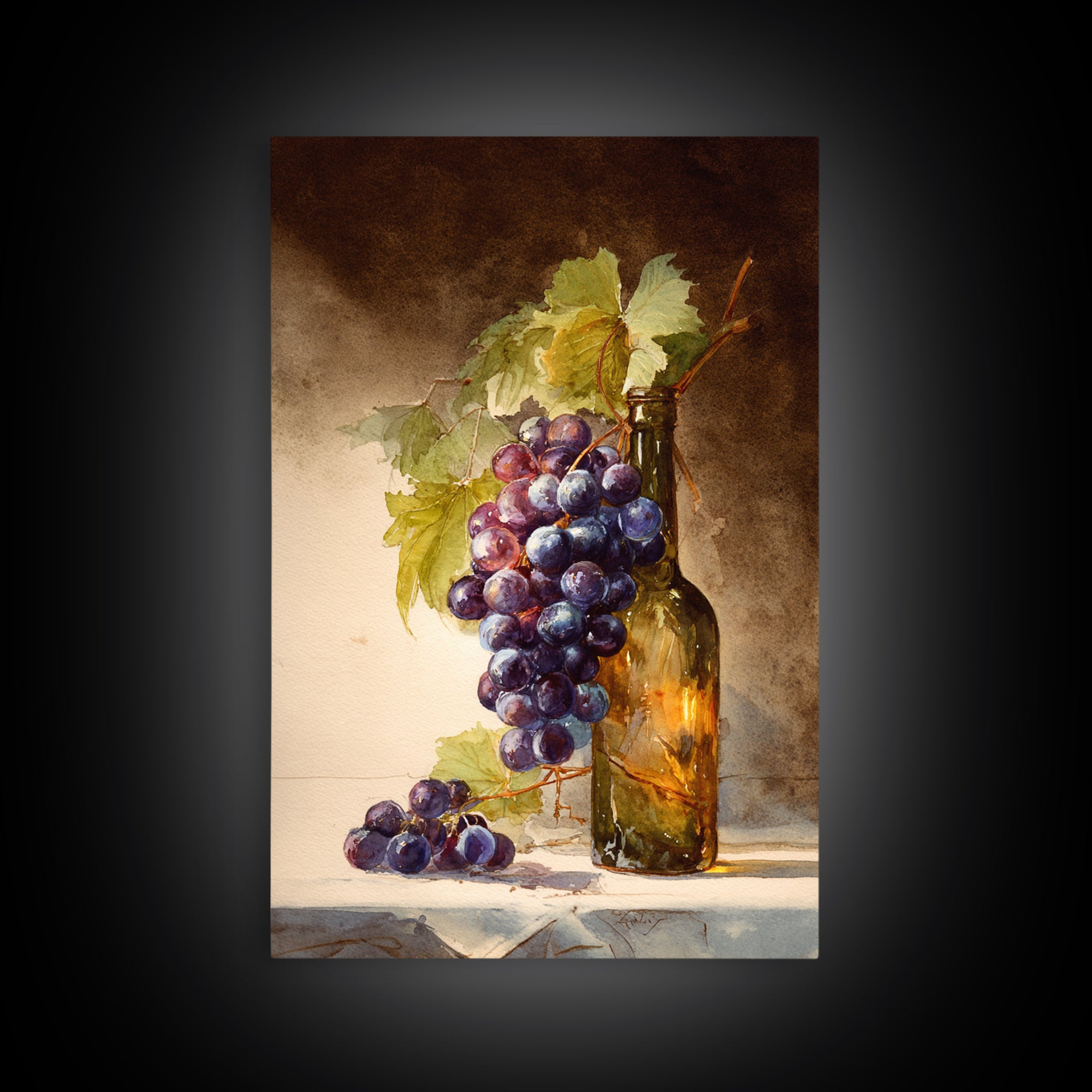 Single Grape Cluster Botanical Study Canvas Print, Winery Art, Retro Wall Art, Winery Decor, Fine Art, Vineyard, Modern Decor, WIN-2x3-77