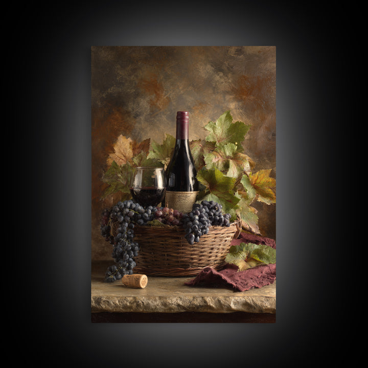 Wine Harvest Basket Framed Canvas Print, Winery Art, Wall Hanging, Winery Decor, Fine Art, Vineyard, Preppy Wall Art, WIN-2x3-78