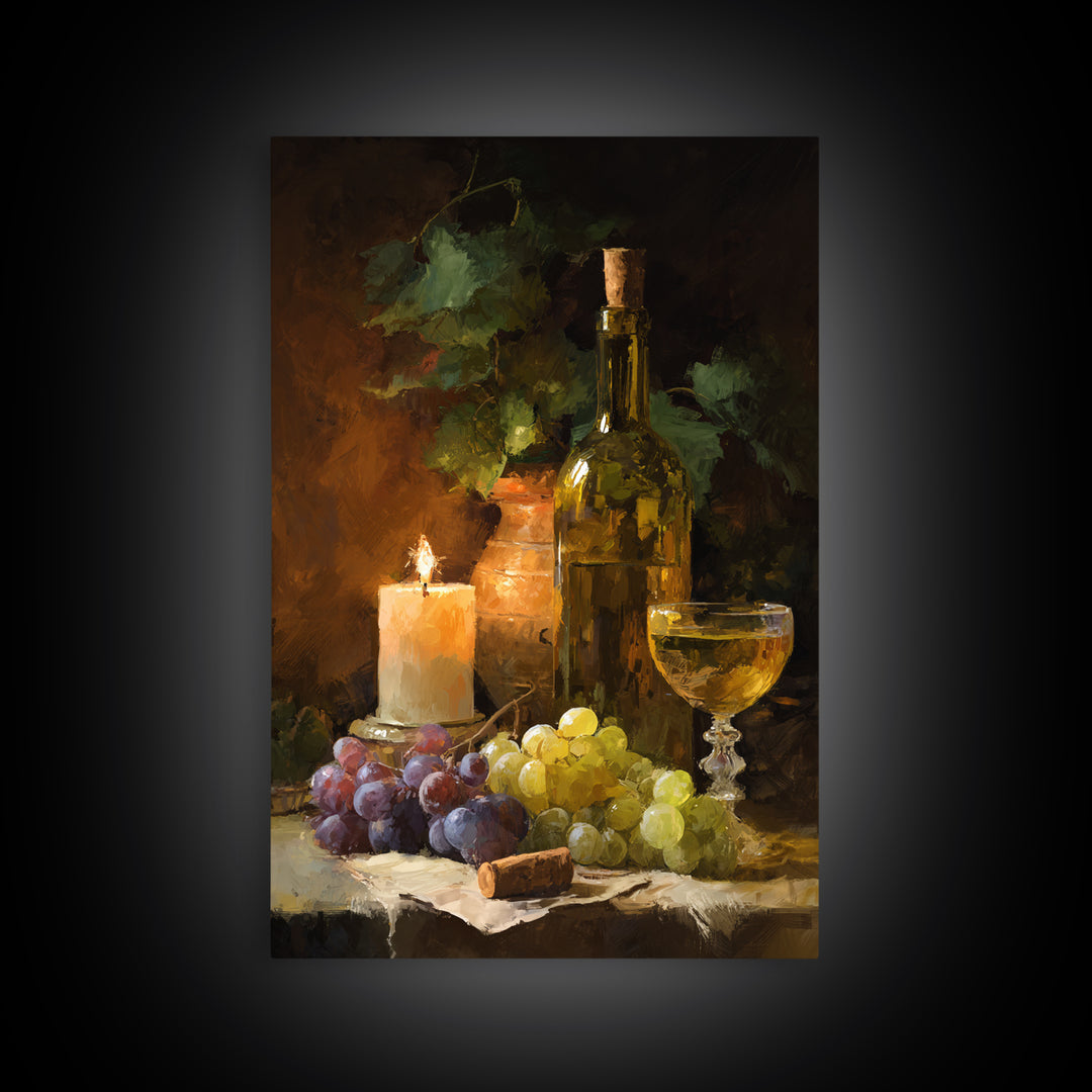 Olive Branch and Wine Glass Mediterranean Still Framed Canvas Print, Winery Art, Travel Poster, Winery Decor, Watercolor Art, WIN-2x3-8