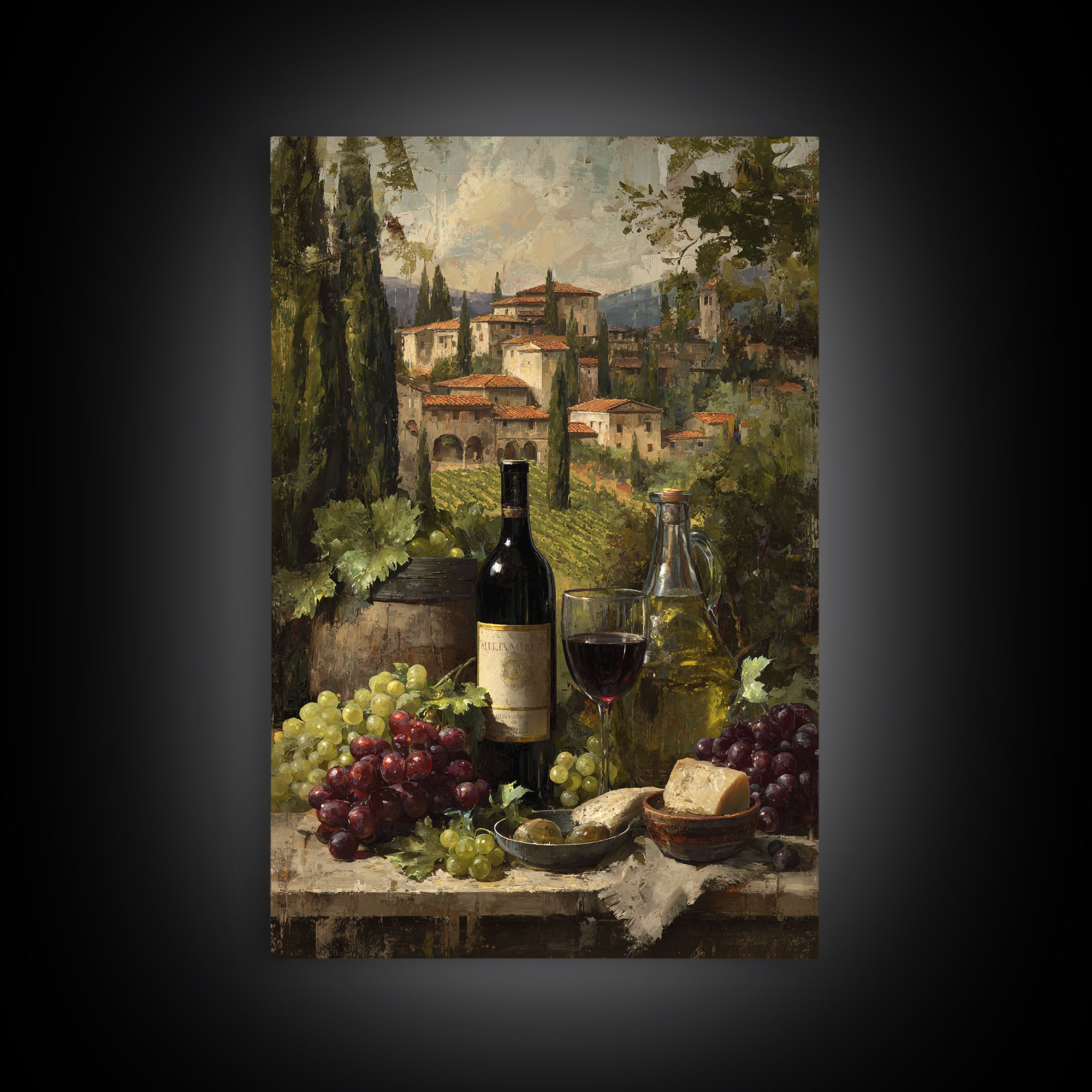 Tuscan Vineyard at Golden Hour Framed Canvas Print, Winery Art, Landscape Art, Winery Decor, Abstract Art, Vineyard, Room Decor, WIN-2x3-83