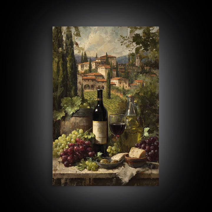 Tuscan Vineyard at Golden Hour Framed Canvas Print, Winery Art, Landscape Art, Winery Decor, Abstract Art, Vineyard, Room Decor, WIN-2x3-83