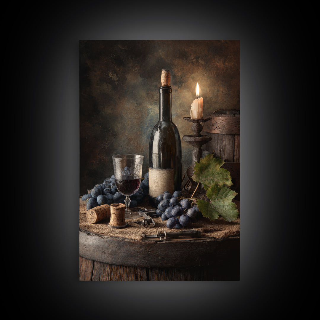 Corkscrew and Corks on Rustic Wood Framed Canvas Print, Winery Art, Modern Decor, Winery Decor, Fine Art, Vineyard, Wall Decor, WIN-2x3-84