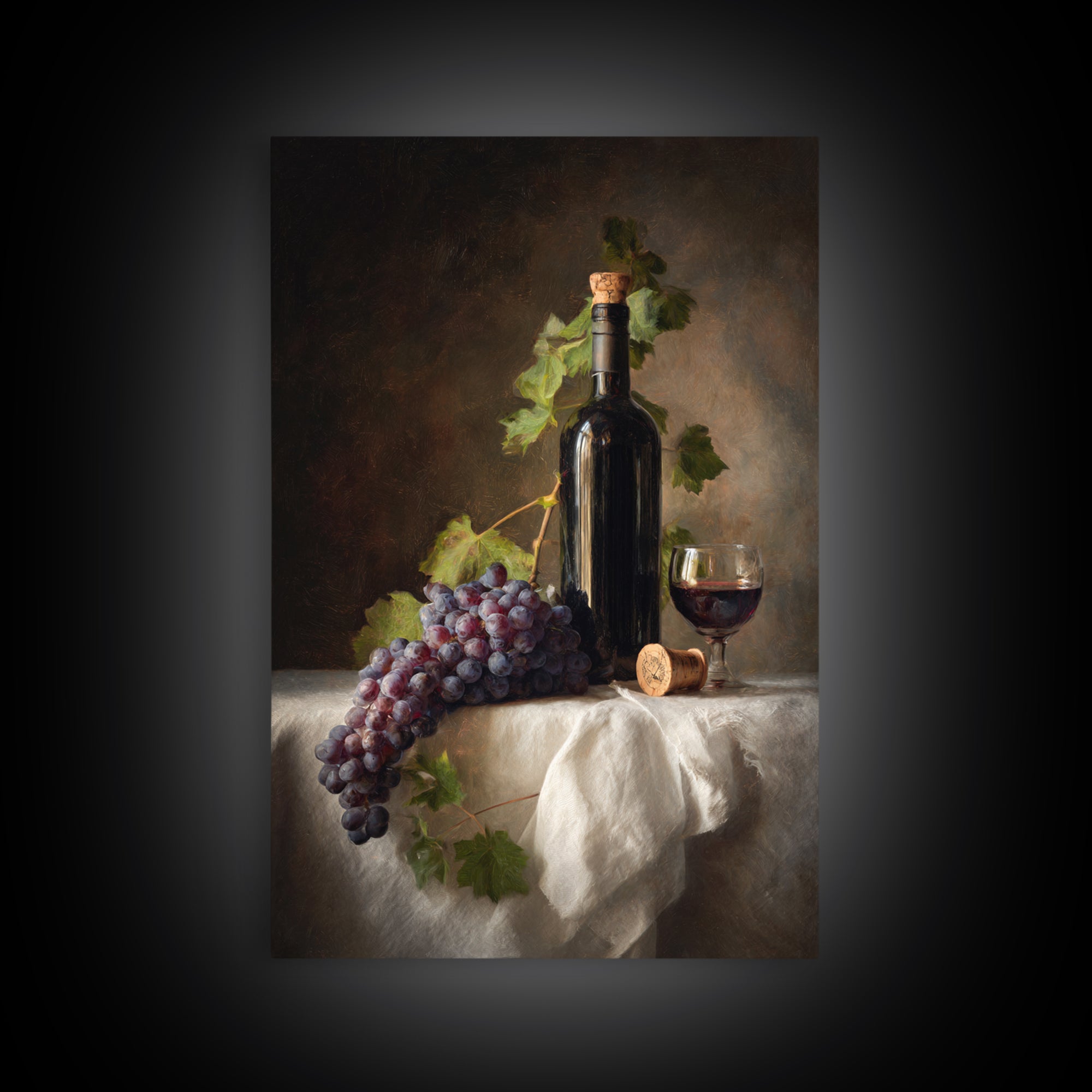 Champagne Grapes and White Linen Still Life Framed Canvas Print, Winery Art, Preppy Wall Art, Winery Decor, Fine Art, Vineyard, WIN-2x3-85