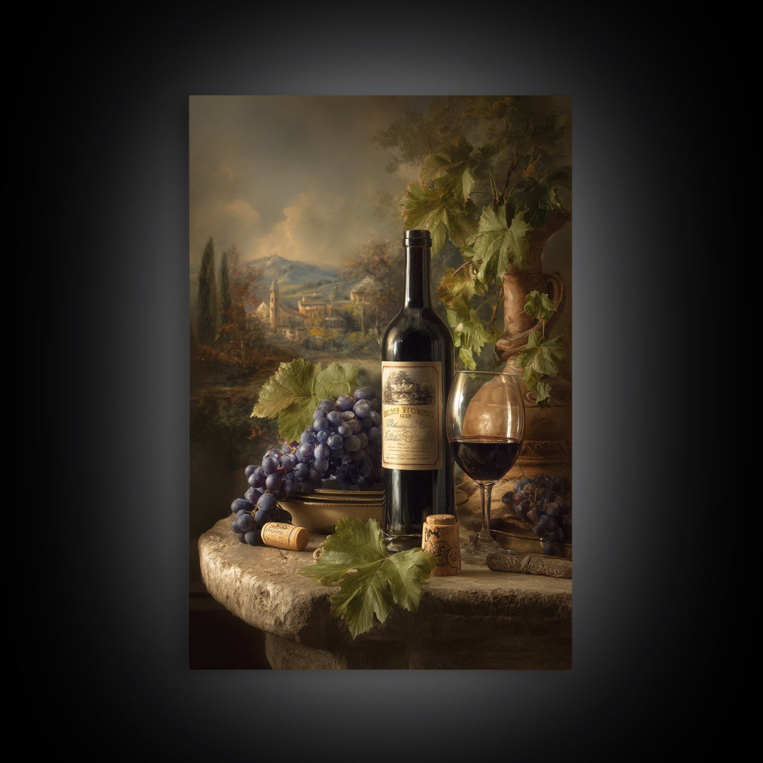 French Vineyard Hills Framed Canvas Print, Winery Art, Living Room Decor, Winery Decor, Fine Art, Vineyard, Travel Poster, WIN-2x3-88