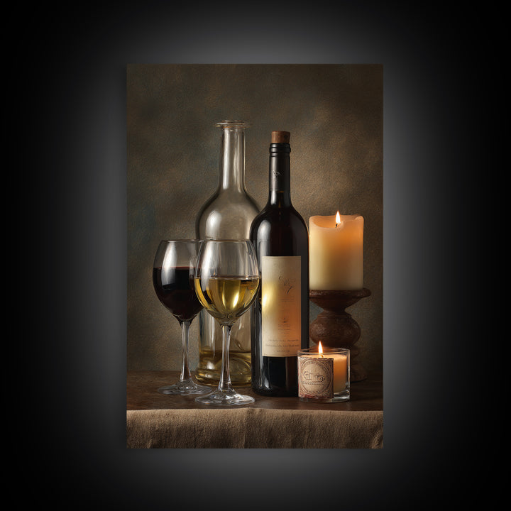 Wine Tasting Flight Rendered as Elegant Still Framed Canvas Print, Winery Art, Kitchen Wall Art, Winery Decor, Vineyard, WIN-2x3-90