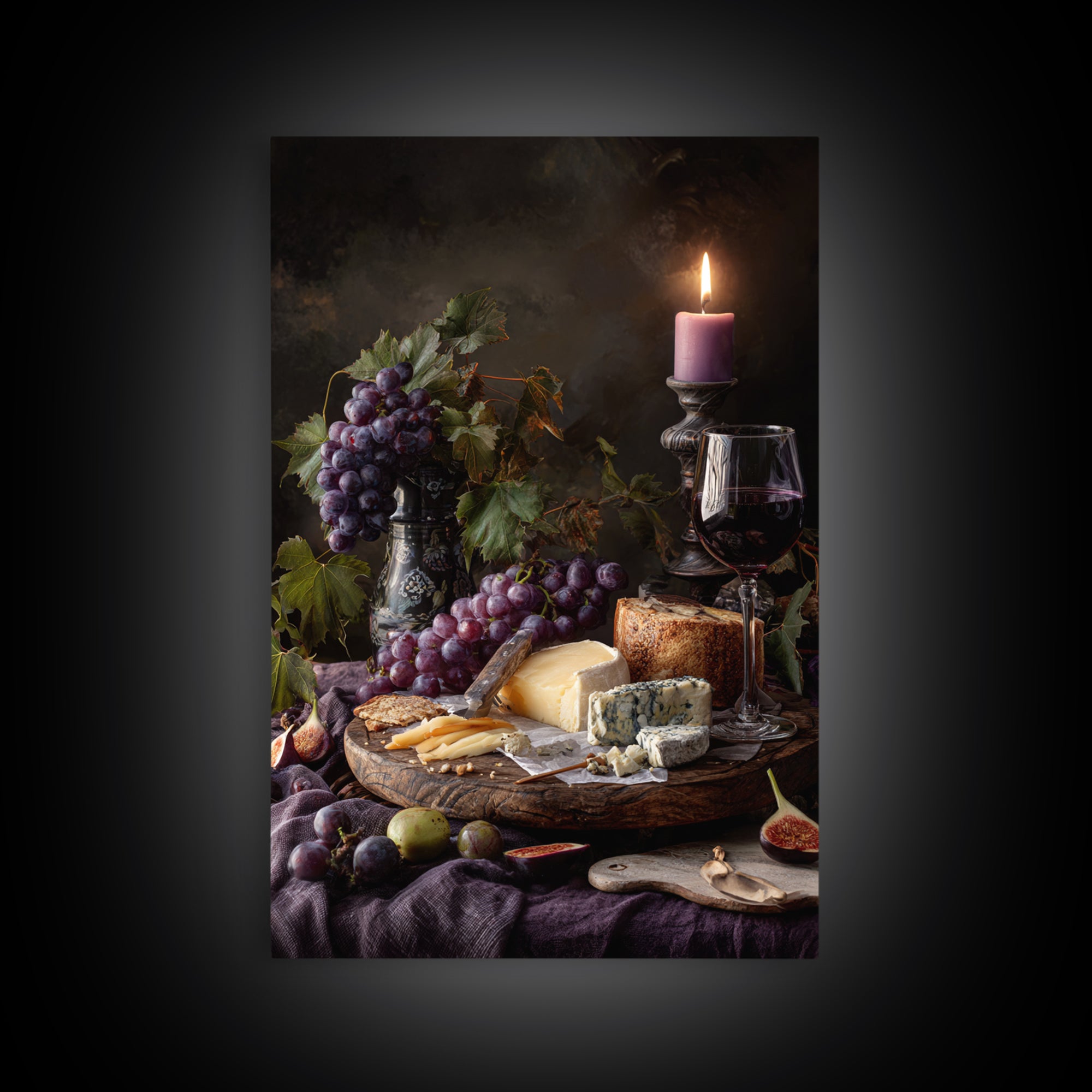 Charcuterie Board with Grapes and Cheese Framed Canvas Print, Winery Art, Wall Art Print, Winery Decor, Fine Art, Vineyard, WIN-2x3-93