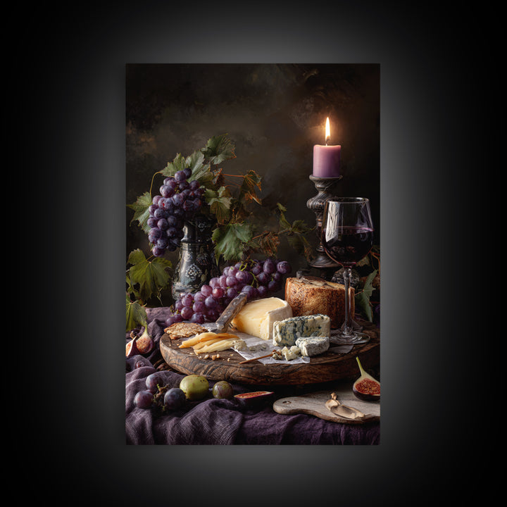 Charcuterie Board with Grapes and Cheese Framed Canvas Print, Winery Art, Wall Art Print, Winery Decor, Fine Art, Vineyard, WIN-2x3-93