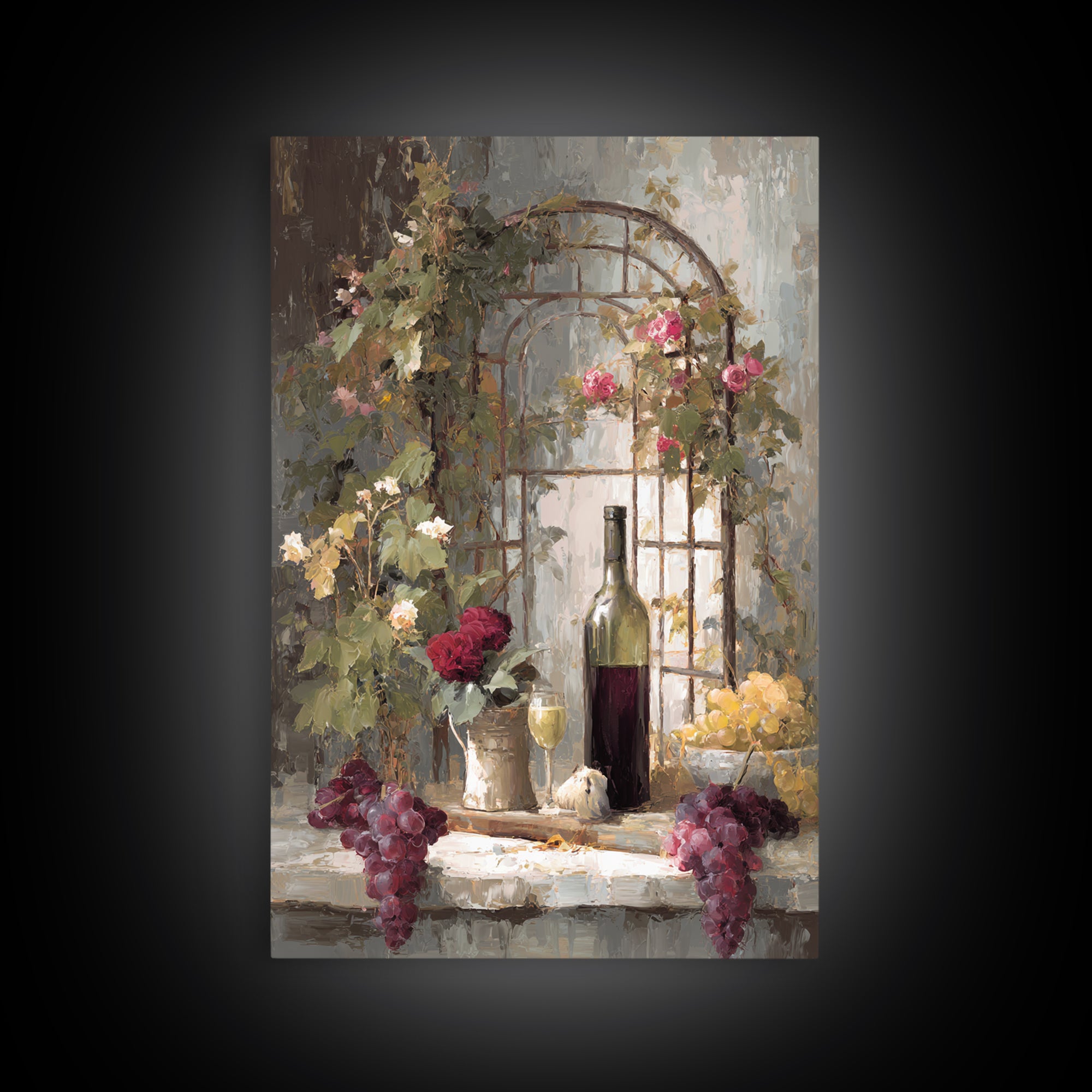 Vineyard Gate with Climbing Roses Canvas Print, Winery Art, Travel Poster, Winery Decor, Oil Painting, Vineyard, WIN-2x3-95