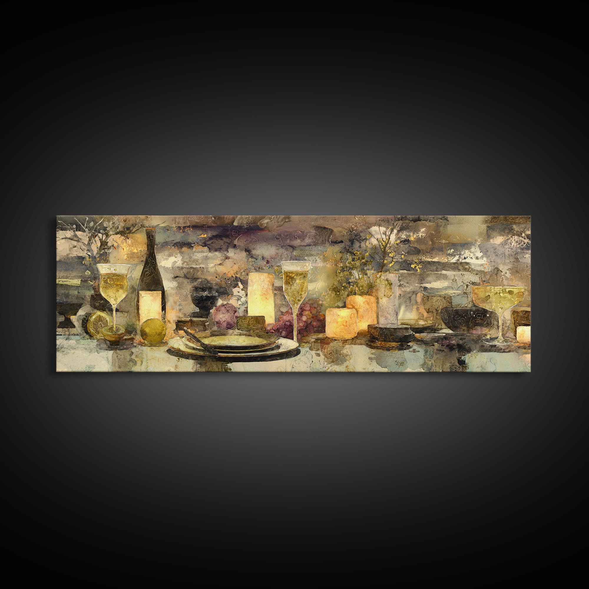 Champagne Coupe with Bubbles and Light Canvas Print, Winery Art, Cocktail Wall Art, Winery Decor, Watercolor Art, Vineyard, WIN-3x1-11