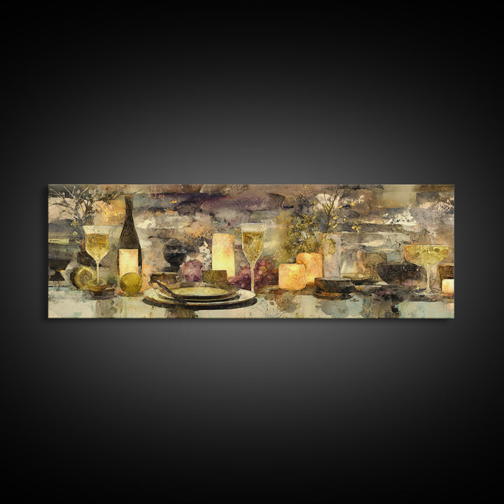 Champagne Coupe with Bubbles and Light Canvas Print, Winery Art, Cocktail Wall Art, Winery Decor, Watercolor Art, Vineyard, WIN-3x1-11