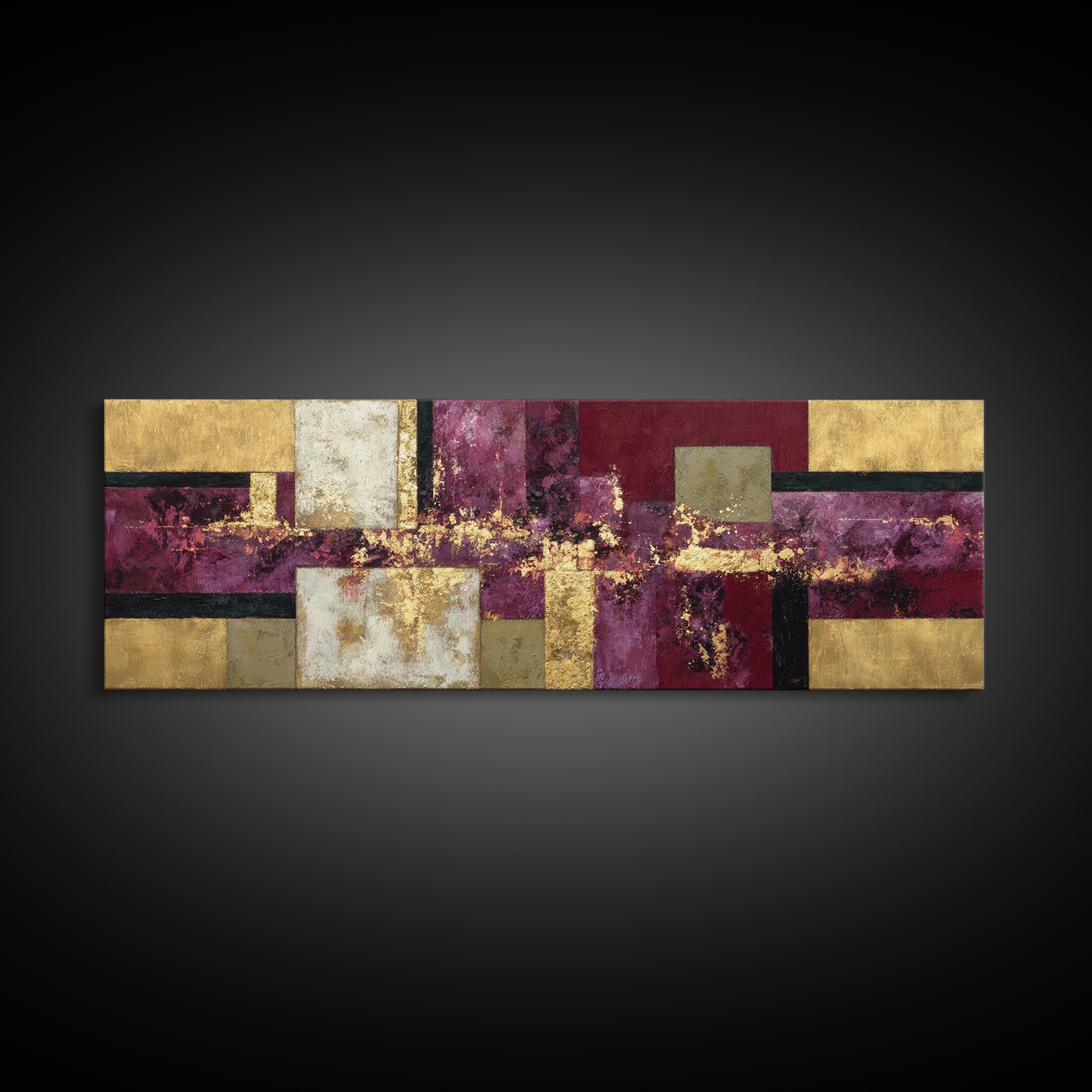 Burgundy Abstract with Gold Accents Framed Canvas Print, Winery Art, Gallery Decor, Winery Decor, Fine Art, Vineyard, WIN-3x1-15