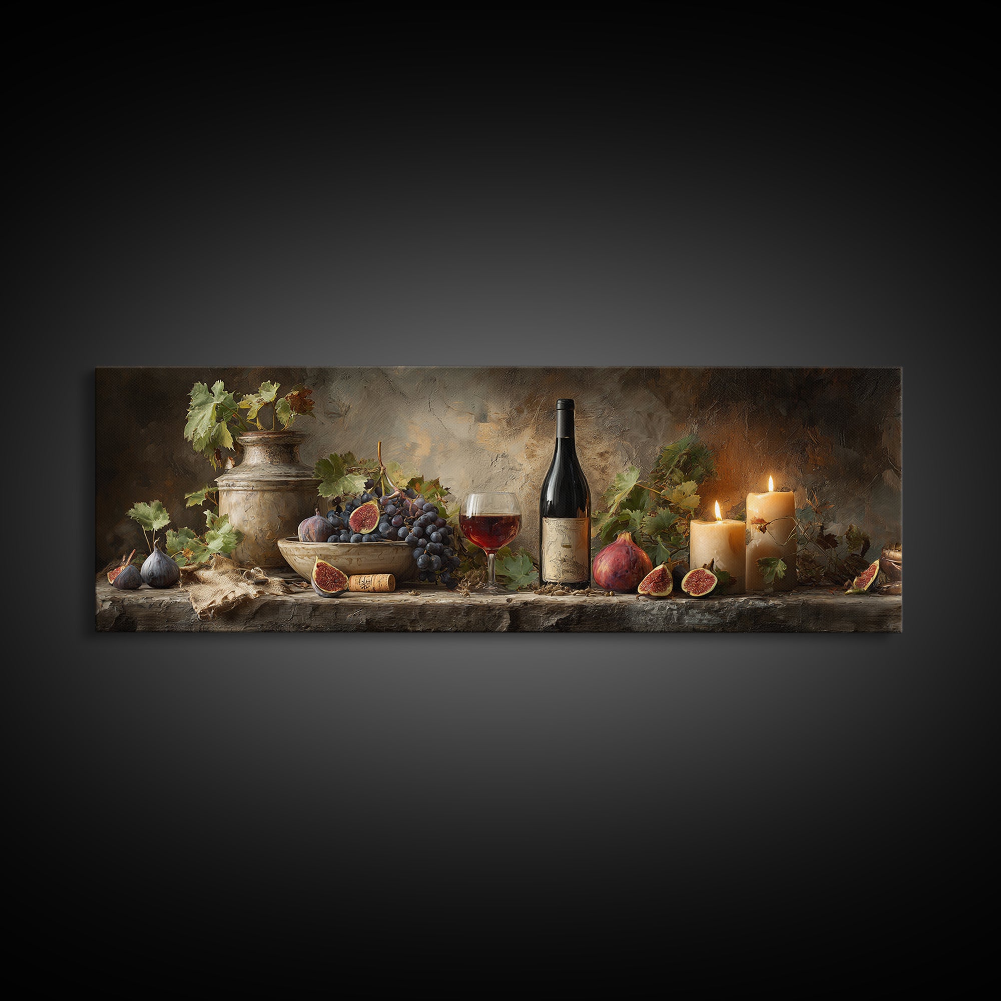 Wine Bottle and Glass Still Life Framed Canvas Print, Winery Art, Framed Art, Winery Decor, Fine Art, Vineyard, Landscape Art, WIN-3x1-18