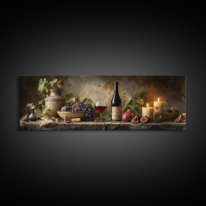 Wine Bottle and Glass Still Life Framed Canvas Print, Winery Art, Framed Art, Winery Decor, Fine Art, Vineyard, Landscape Art, WIN-3x1-18