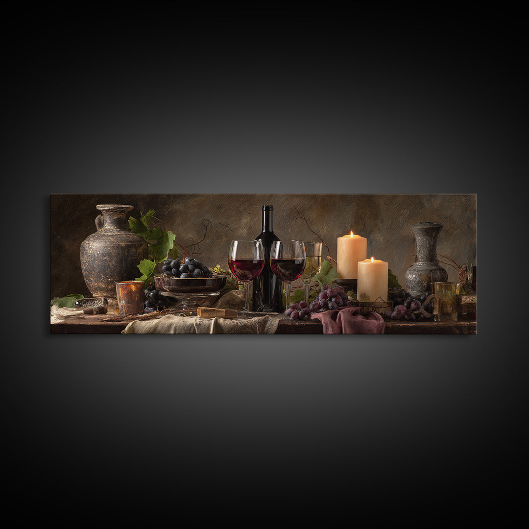 Wine Tasting Flight Rendered as Elegant Still Framed Canvas Print, Winery Art, Wall Hanging, Winery Decor, Fine Art, Vineyard, WIN-3x1-2