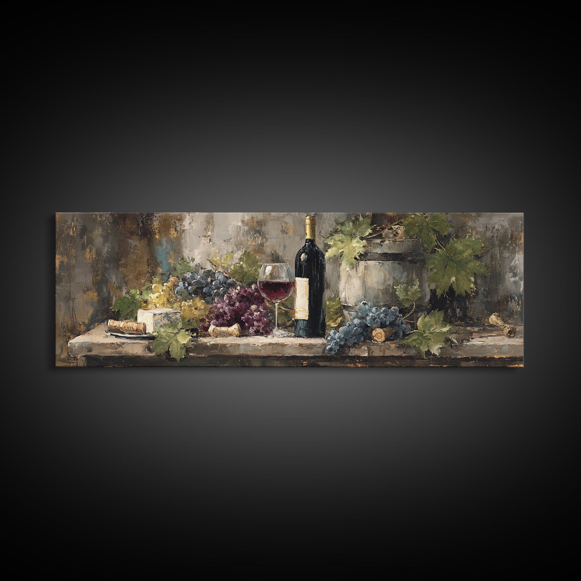 Corkscrew and Corks on Rustic Wood Canvas Print, Winery Art, Bar Art, Winery Decor, Fine Art, Vineyard, Textured Painting, WIN-3x1-20