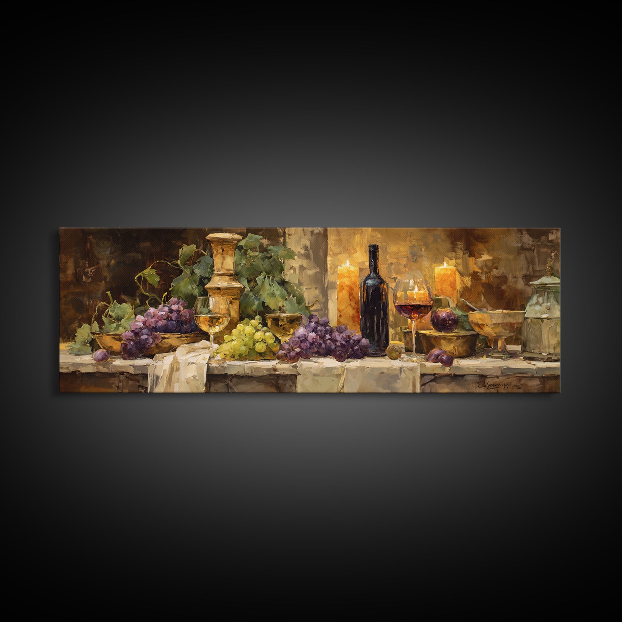 Champagne Grapes and White Linen Still Life Canvas Print, Winery Art, Matisse Print, Winery Decor, Abstract Art, Vineyard, WIN-3x1-21