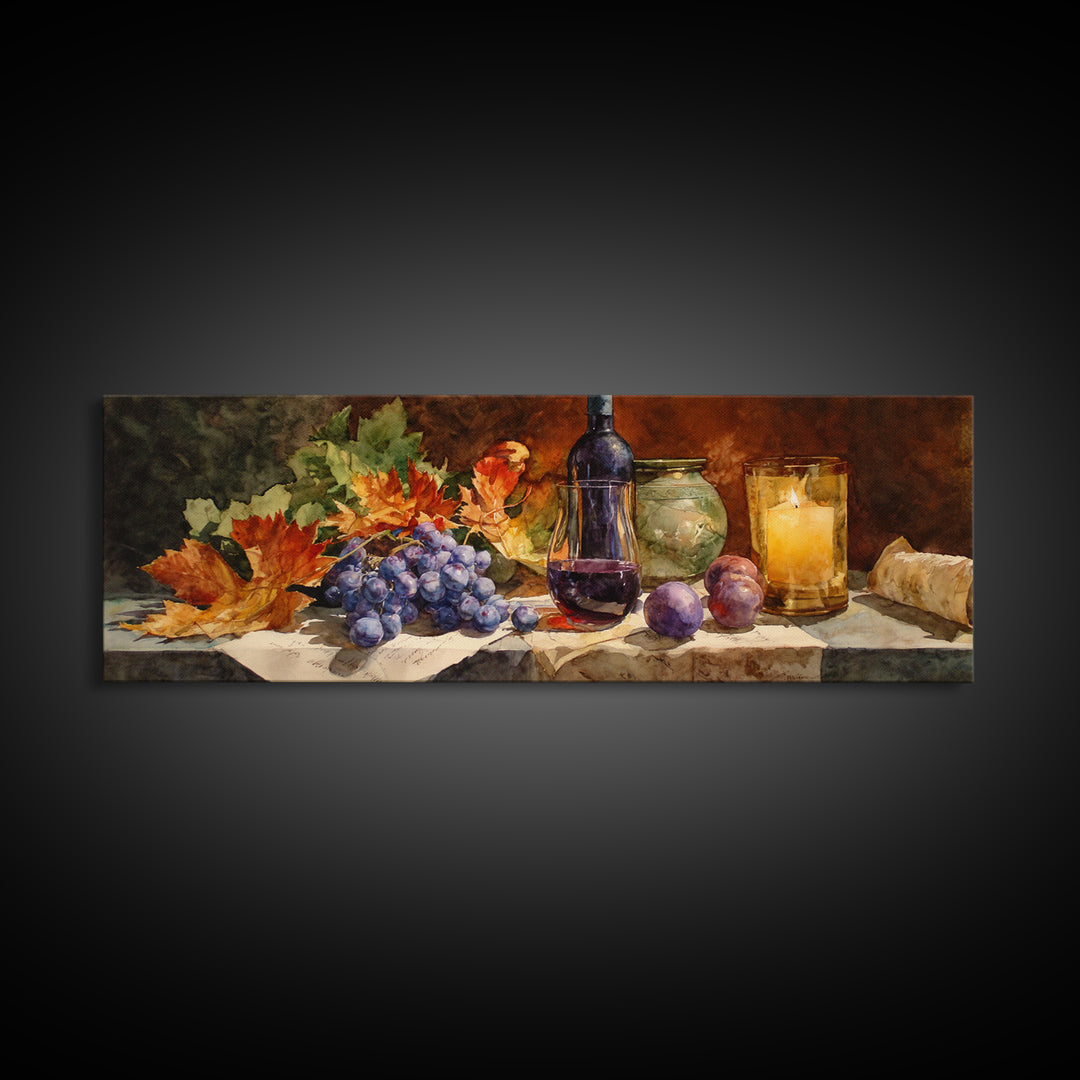 Vine Leaves Turning Autumn Red and Gold Framed Canvas Print, Winery Art, Textured Painting, Winery Decor, Fine Art, Vineyard, WIN-3x1-27