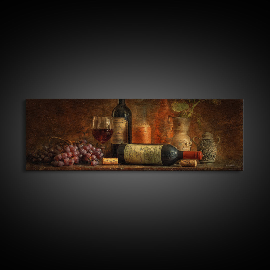 Old Cellar Key and Wine Label Shapes Framed Canvas Print, Winery Art, Travel Poster, Winery Decor, Abstract Art, Vineyard, WIN-3x1-28