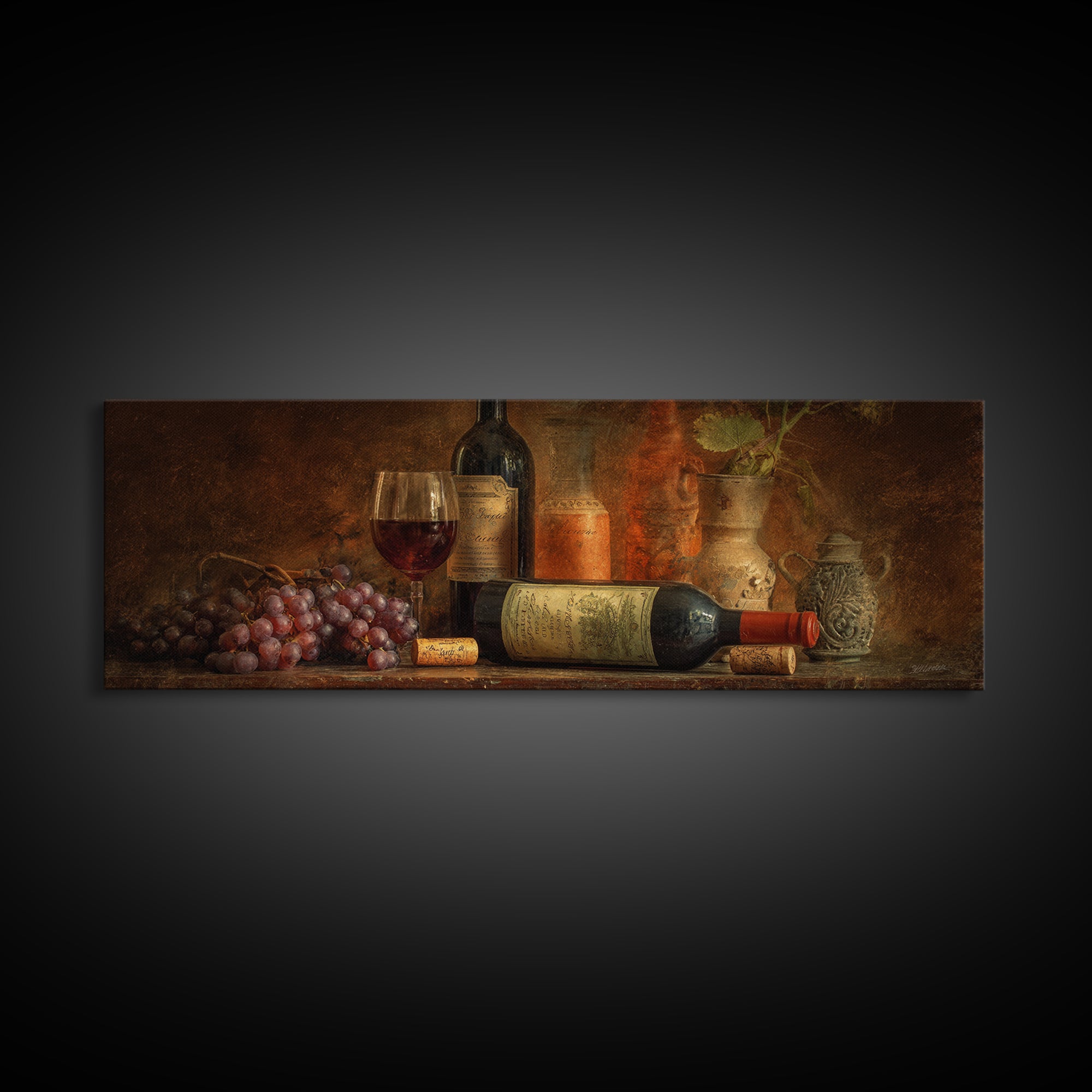 Old Cellar Key and Wine Label Shapes Framed Canvas Print, Winery Art, Travel Poster, Winery Decor, Abstract Art, Vineyard, WIN-3x1-28